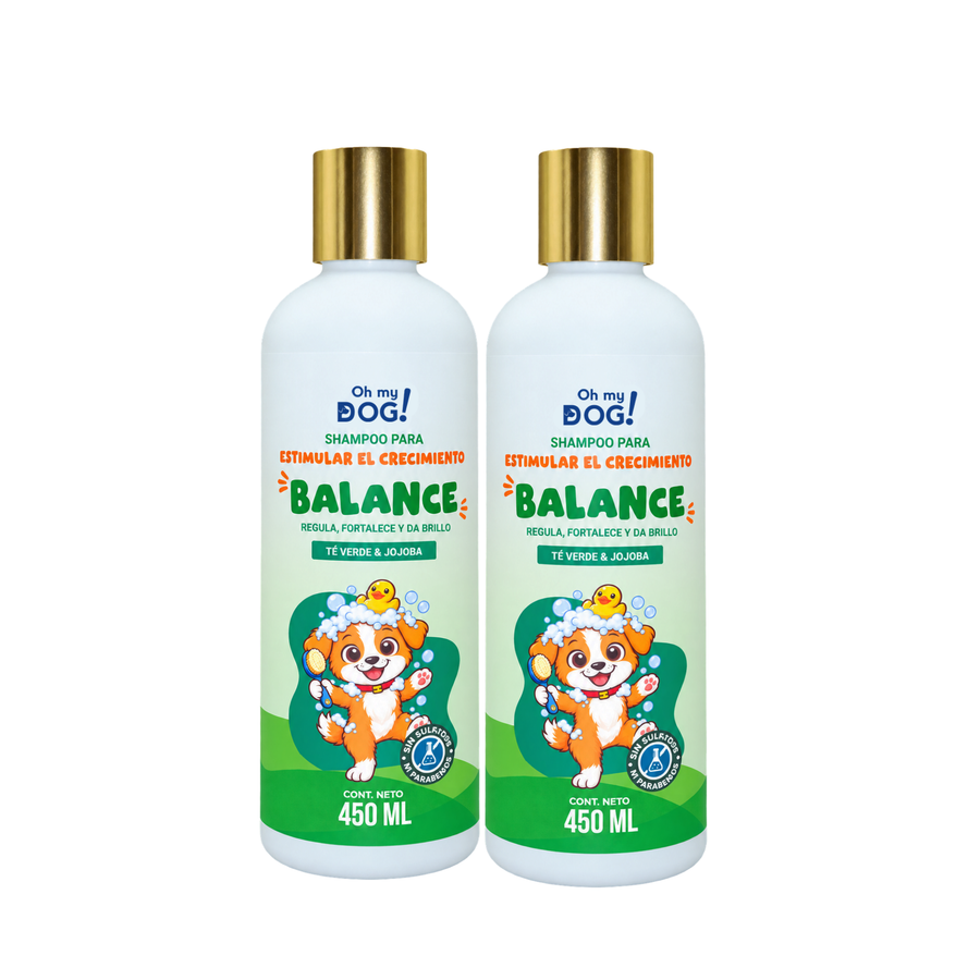 Duo Shampoo BALANCE Té Verde & Jojoba para Pelaje Graso | 2 x 450 ml | Oh My Dog