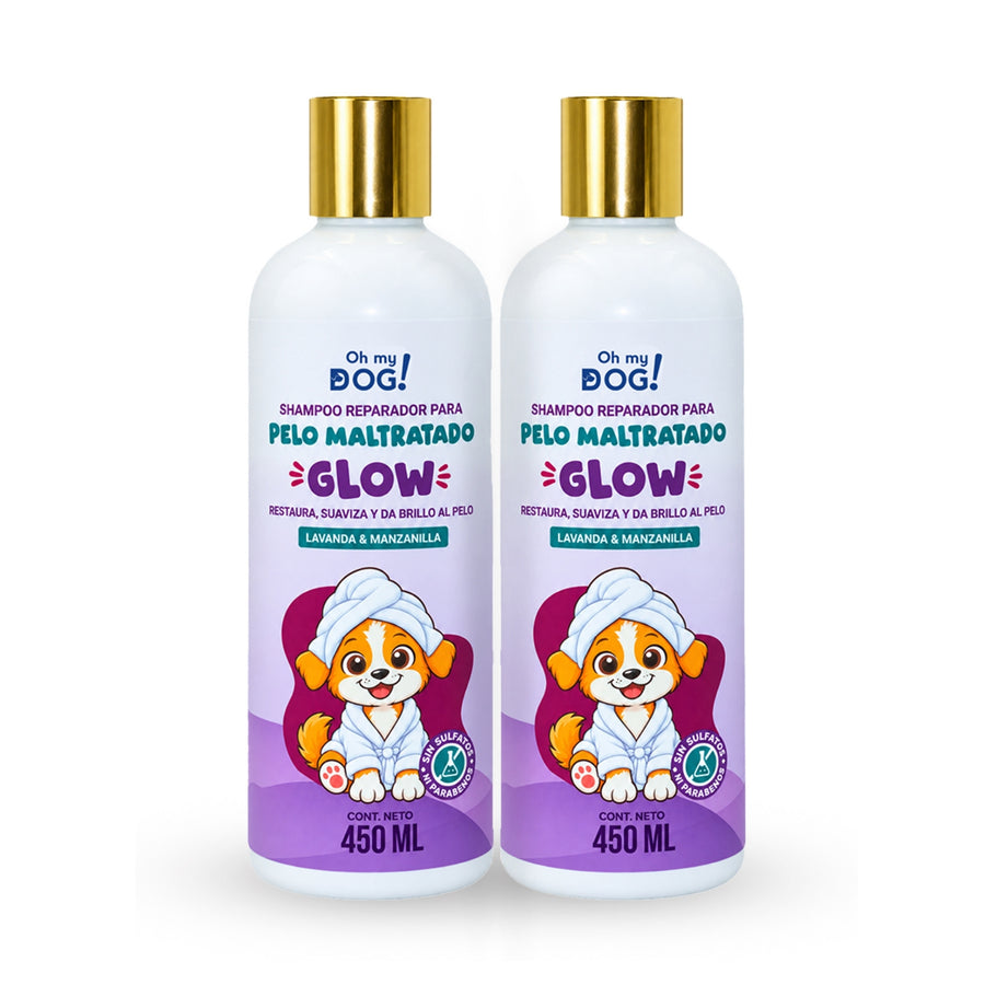 Shampoo Perros y Gatos GLOW Lavanda & Manzanilla para Pelo Maltratado | Duo 2 x 450 ml | Oh My Dog