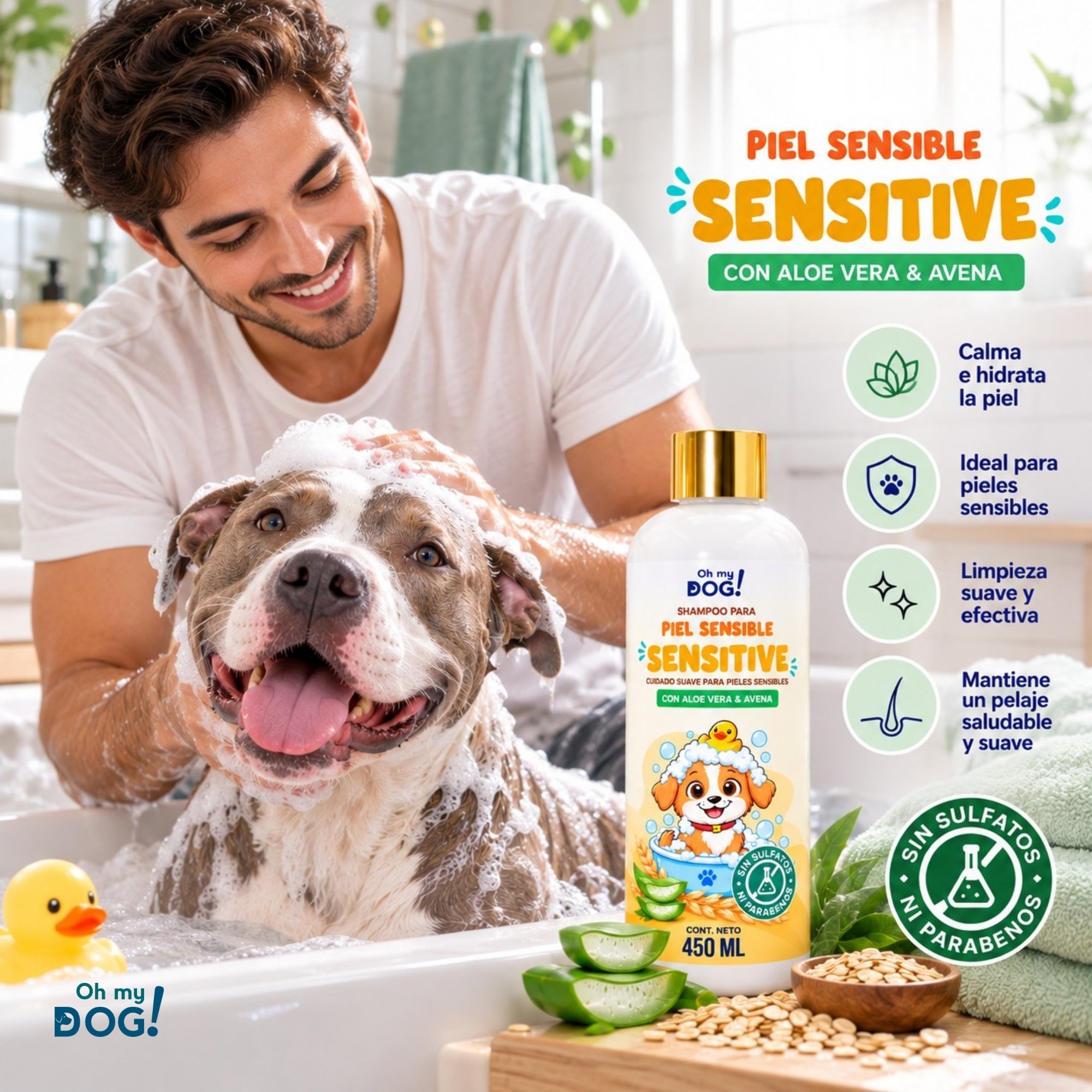 OH MY DOG Tripack Shampoo para Perros , Sensitive Aloe Vera & Avena + Balance Té Verde & Jojoba + Glow Lavanda & Manzanilla, 3 x 450 ml