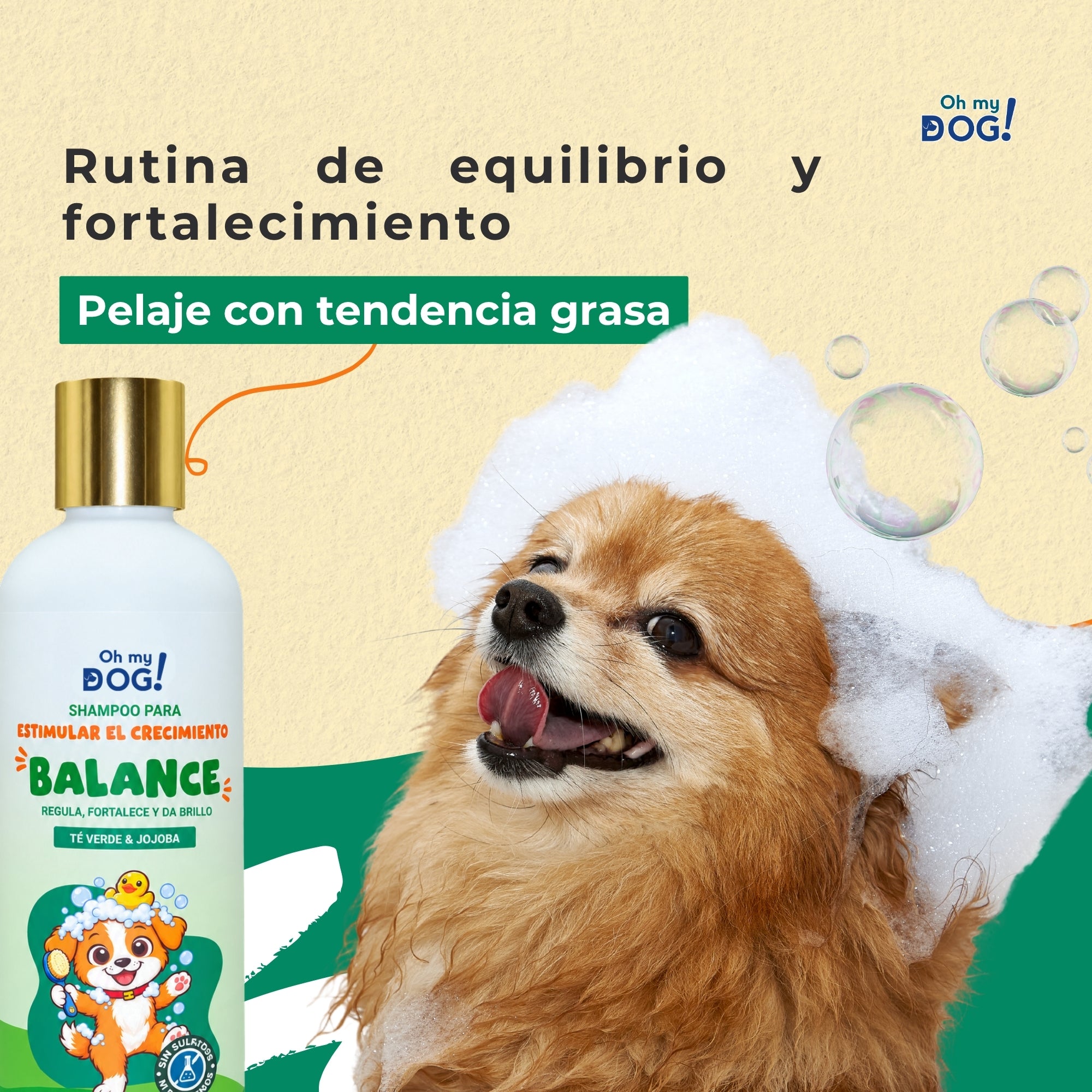 Duo Shampoo BALANCE Té Verde & Jojoba para Pelaje Graso | 2 x 450 ml | Oh My Dog