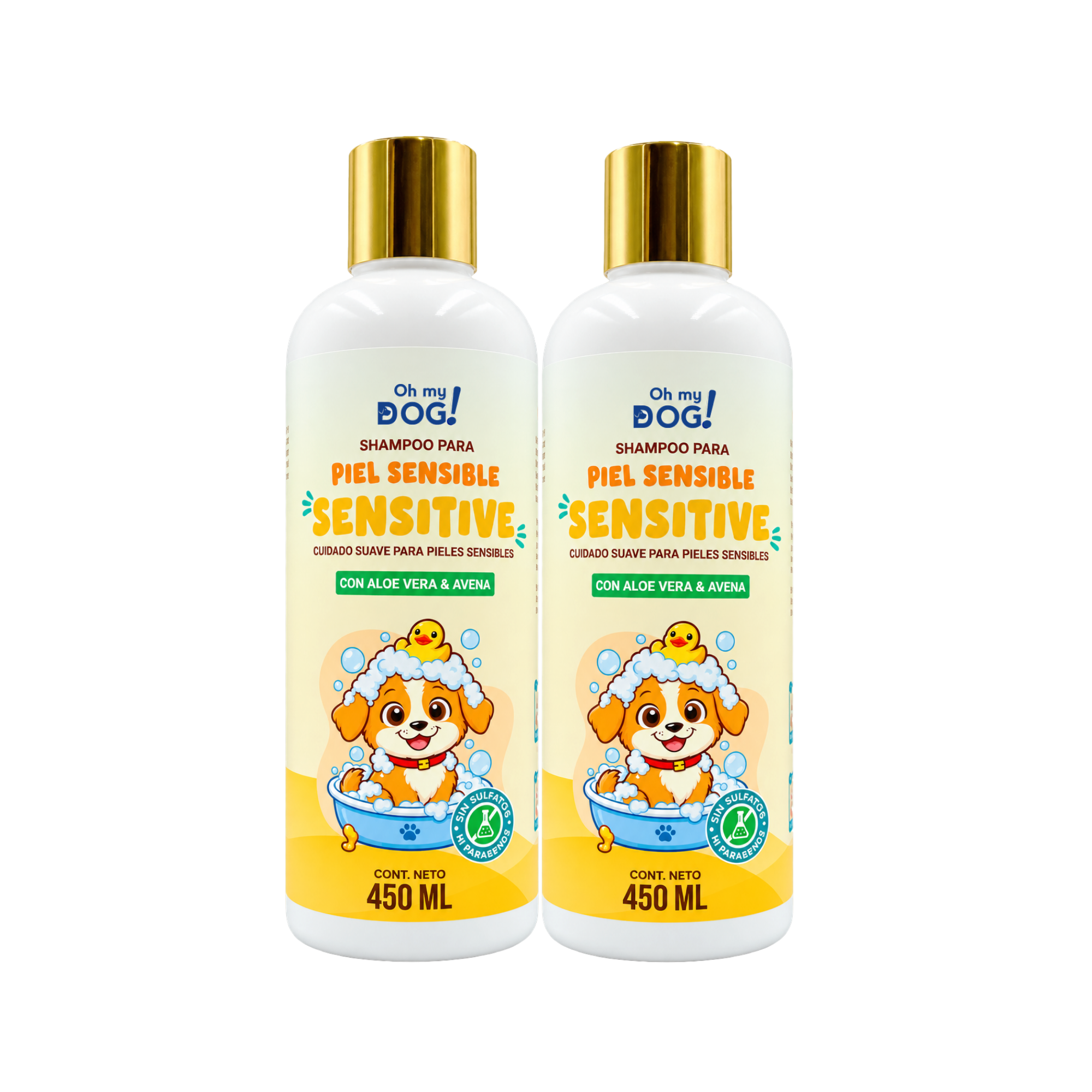Shampoo para Perros y Gatos SENSITIVE Aloe Vera & Avena para Piel Sensible | Dúo 2 x 450 ml | Oh My Dog