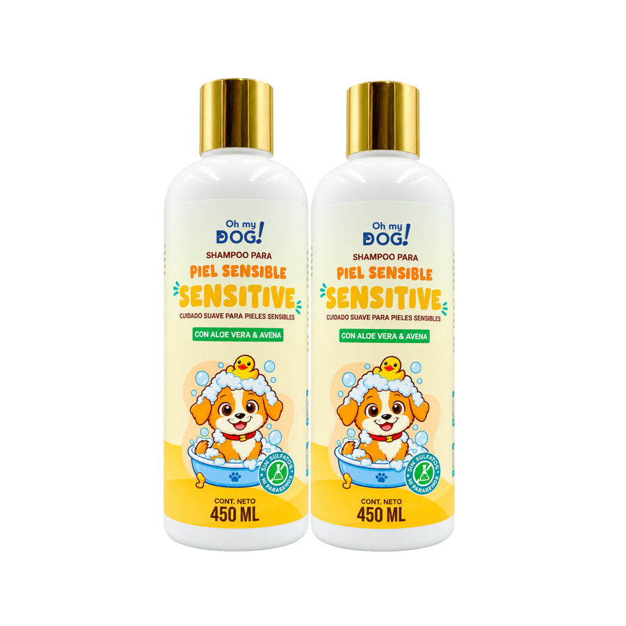 Shampoo para Perros y Gatos SENSITIVE Aloe Vera & Avena para Piel Sensible | Dúo 2 x 450 ml | Oh My Dog